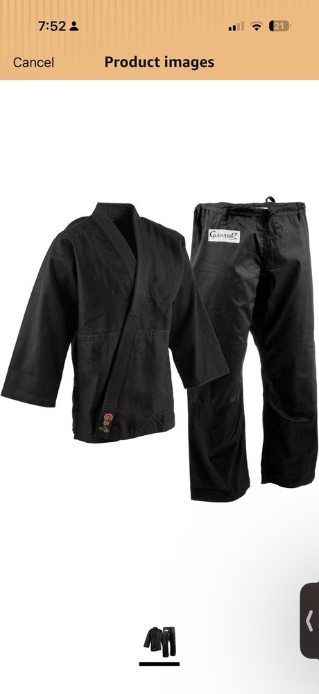 Black Cotton Martial Arts Gi Uniform with White Belt. For beginners