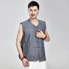 Men’s Retro Kung Fu Tang Suits Boxing Vests Cotton Tai Chi Uniform Waistcoat US
