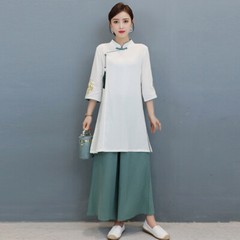 Womens Casual Cotton Linen Yoga Tai Chi Sets Uniform Martial Arts Kung Fu Suit