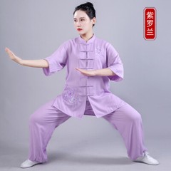Womens Martial Arts Tai Chi Uniform Loose Kung Fu Suit Sets Flower Embroidery