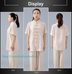 Linen Martial Arts Tai Chi Uniform Kung Fu Wingchun Suit Short Sleeves Outfit
