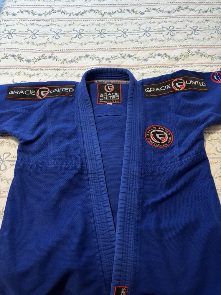 Gracie United BJJ Gi Uniform Set Jacket & Pants w/ Patches Blue Size A3
