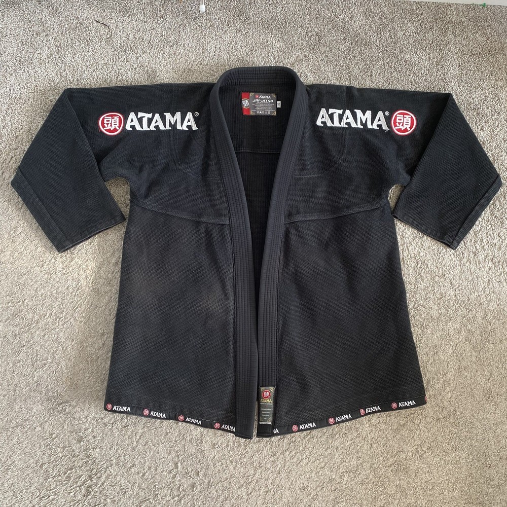 Vtg Atama Jiu-Jitsu Kimono Gi Top Black Cotton Made in Brazil Size A3 BJJ Jacket