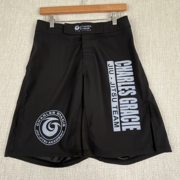 Charles Gracie Jiu Jitsu No Gi Shorts Adult 28 Made In USA Black BJJ MMA Logo