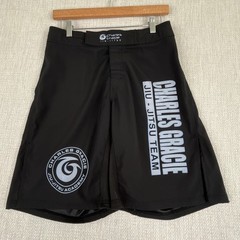 Charles Gracie Jiu Jitsu No Gi Shorts Adult 28 Made In USA Black BJJ MMA Logo