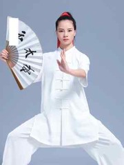 Summer Kung Fu Shirts Wing Chun Sport Tops Martial Arts Taichi Uniform White