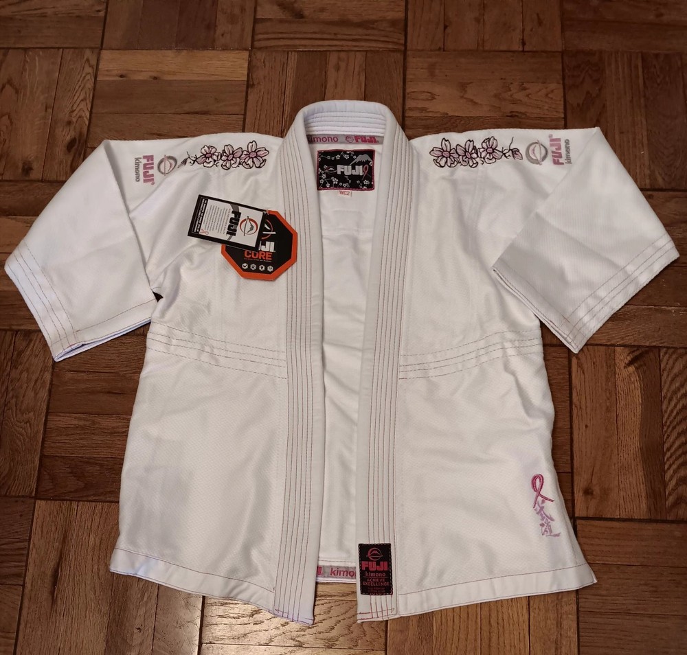 Fuji Kimono GI Jiu Jitsu MMA Womens WC2 Top White With Pink Ribbon And Flowers