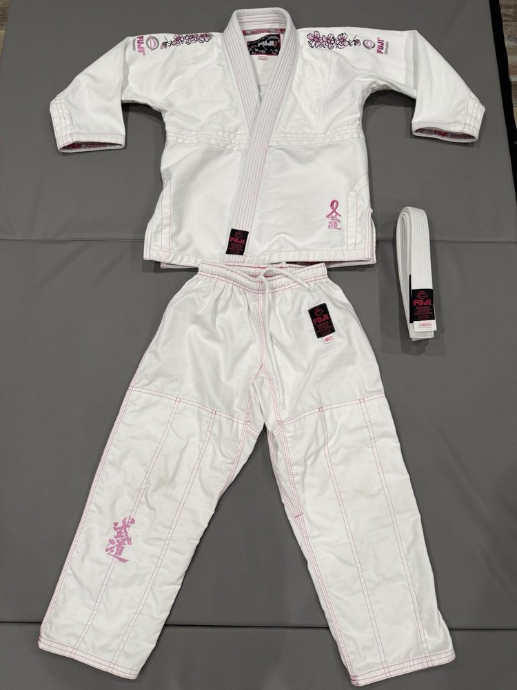 Fuji Girls Brazilian Jiu-Jitsu BJJ Gi Uniform Set White/Pink WC2 With White Belt