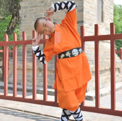 Durable Orange Shaolin Monk Uniform Kung fu Suit Tai chi Martial art Clothes Set