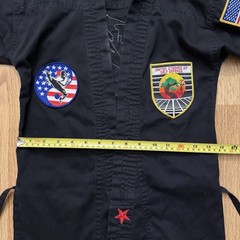 Vintage Karate Taekwondo Martial Arts Black Uniform Shirt US Flag Patches Youth