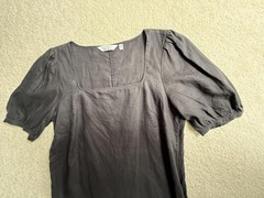 Paris Atelier & Other Stories Linen Dress Women L Gray Puff Sleeve Square Neck