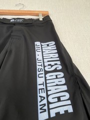 Charles Gracie Jiu Jitsu No Gi Shorts Adult 28 Made In USA Black BJJ MMA Logo