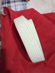 Century Karate Uniform Student Gi Jacket Kids 3 Red Open Front Black Pants Belt