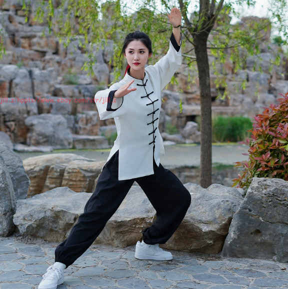 Unisex Tai Chi Kung Fu Suit Set Line Blend Morning Exercise martial arts Uniform
