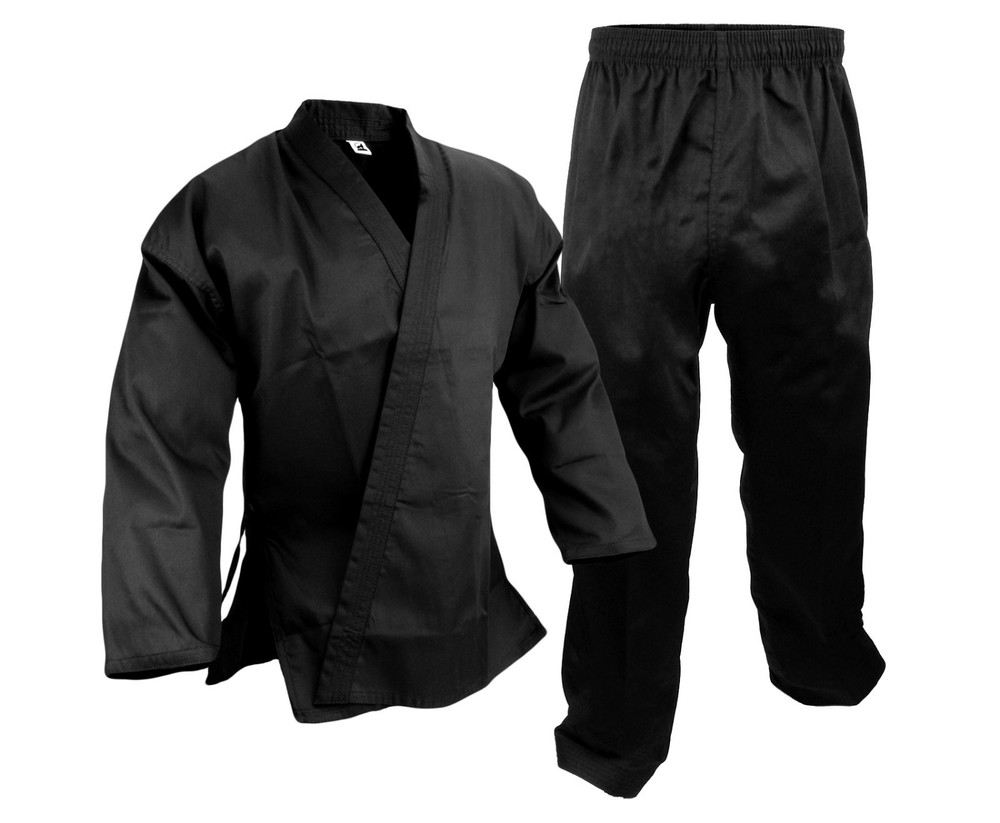 New Karate 7.5oz Black Uniform Gi w/White Belt, Size 9