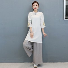 Womens Casual Cotton Linen Yoga Tai Chi Sets Uniform Martial Arts Kung Fu Suit