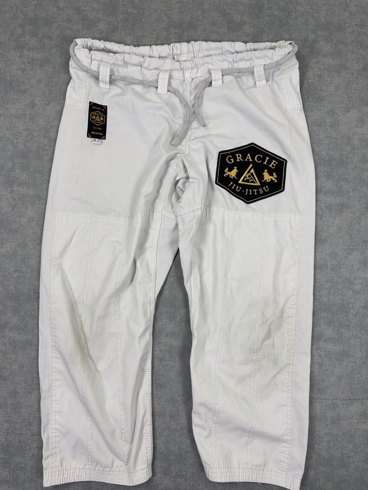 Gracie Jiu-Jitsu BJJ Gi Pants A2 Medium White Mens Adult Jiu-Jitsu 100% Cotton