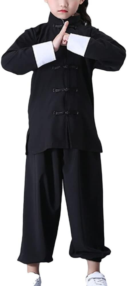 Kung Fu Suit for Unisex Kids Long Sleeve Black Martial Arts Taichi Traditional P