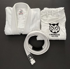 Liberate Ju Jitsu Gi-White Tunic, Pants & Belt, Size A2, Nashville Studio EXC