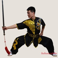 Satin Martial Arts Kung Fu Uniform Wushu Changquan Tai Chi Set Dragon Embroidery