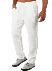 FANARCHER Men’s Lightweight Cotton Linen Pants Casual Trousers Medium White