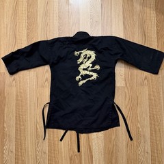Vintage Karate Taekwondo Martial Arts Black Uniform Shirt US Flag Patches Youth