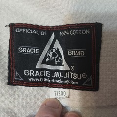 Gracie Jiu-Jitsu Official Gi 100% Cotton White Adult Unisex Size 7/200