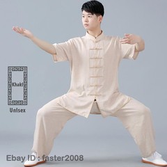 Linen Martial Arts Tai Chi Uniform Kung Fu Wingchun Suit Short Sleeves Outfit