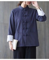 Chinese Cotton and Linen Shirt Jacket Women’s Large Size Yoga Top