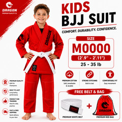 Red Kids Brazilian Jiu-Jitsu Gi Kids BJJ Training Uniform With Free Belt & Bag