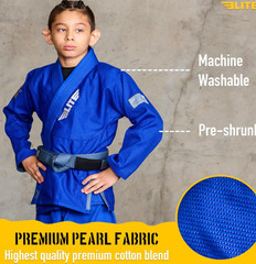 Elite Sports BLUE IBJJF BJJ Brazilian Jiu Jitsu Gi Kids C0 (Top & Belt) No Pants
