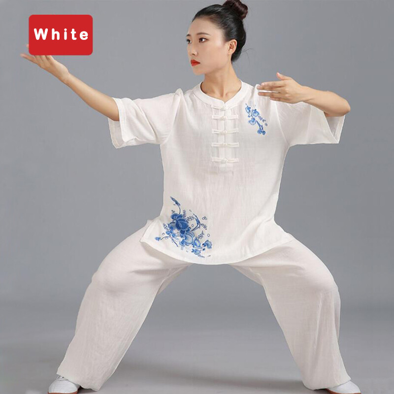 Womens Martial Arts Tai Chi Uniform Loose Kung Fu Suit Sets Flower Embroidery