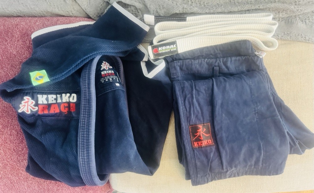 Keiko Raca Men’s Blue Brazilian Jiu-Jitsu GI Top And Pants W/ White Belt