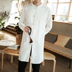 Men Chinese Tang Suit Kung Fu Tai Chi Cotton Linen Traditional Coat Long Uniform