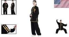 Unisex Black Tai Chi Uniform, Cotton and Silk Blend with Long Sleeves – X-Large