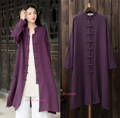 New Women Martial Arts Tai Chi Tang Suit Linen Kung Fu Tops Long Coat Retro Robe