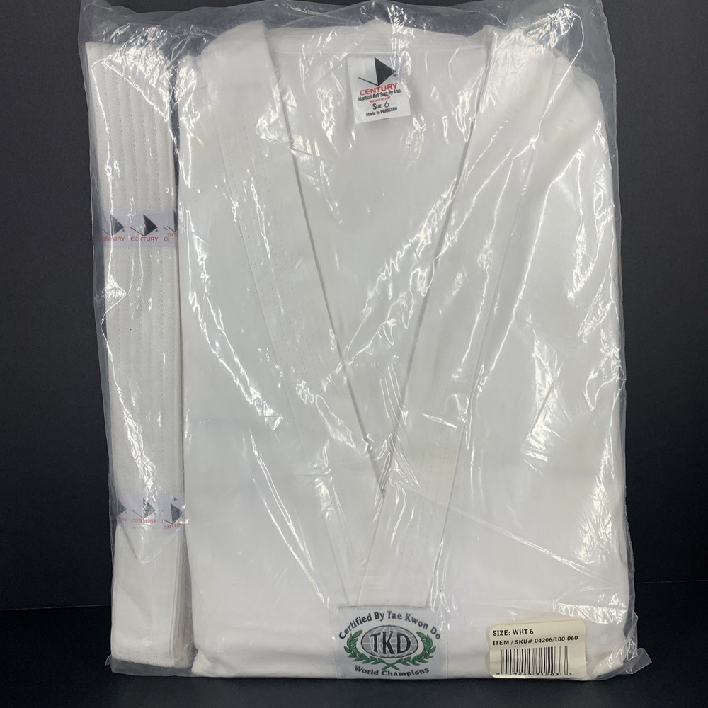Century Martial Arts TKD Dobok Uniform Size 6 White Jacket Pants Belt New Sealed