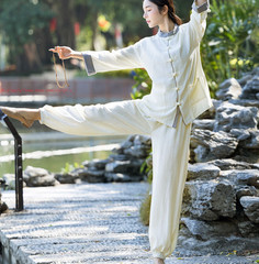 Womens Cotton Linen Kung Fu Tai Chi Uniform Martial Arts morning exercise Suit