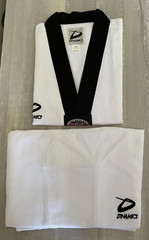 Dynamics TaeKwonDo 2 Piece Training Uniform White Black Kids Size 1/150 NEW