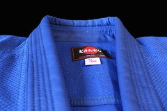 KANKU Bjj gi, Judo Uniform, Single Weave 450 gram White and Blue Jiu Jiutsu