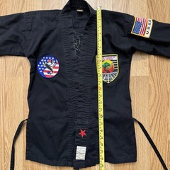 Vintage Karate Taekwondo Martial Arts Black Uniform Shirt US Flag Patches Youth