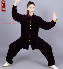 Fall Winter Unisex Tai chi Uniforms Warm Korean velvet Kung fu Martial arts Suit