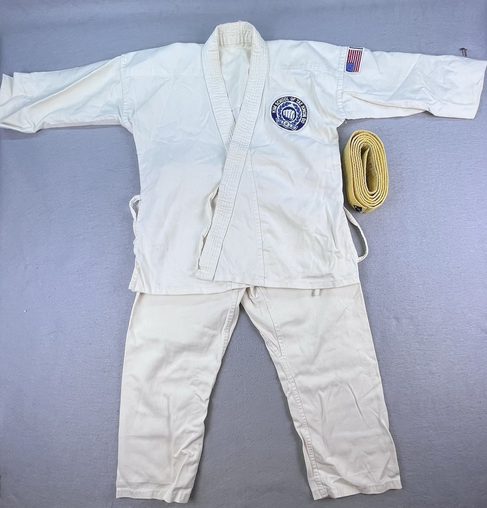 Vtg 70s Kim School Of Tae Kwon Do Double Weave Karate Dogi Shirt Belt & Pants