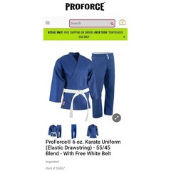 Pro Force Mens KARATE Uniform Blue w White Belt NIB size 7
