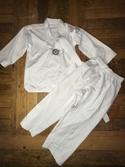 Martial Arts Karate Uniform Cotton Poly White with White Belt Unused Size 0/140