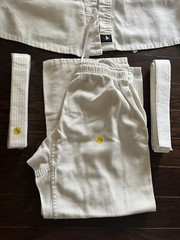 Century Martial Art Uniform White Size2 w/ 2 ~White Belts Taekwondo NIP