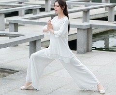 Women Tai Chi Yoga Outfits Set Top+pants Martial Arts Kung Fu Linen suit Vintage