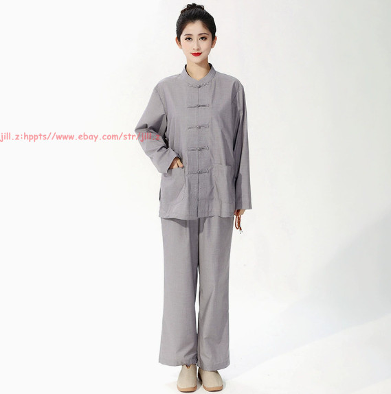 Women Men’s Shaolin Buddhist Monk Meditation Kung Fu Uniform Tai Chi cotton Suit