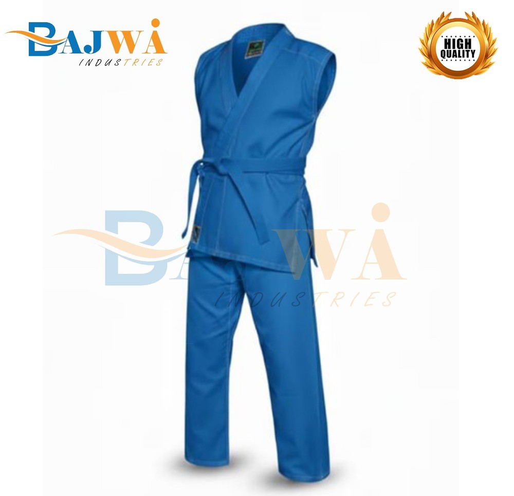 Blue Sleeveless Karate Gi Lightweight Martial Arts Training Uniform Adult