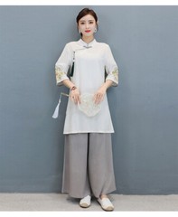 Womens Casual Cotton Linen Yoga Tai Chi Sets Uniform Martial Arts Kung Fu Suit